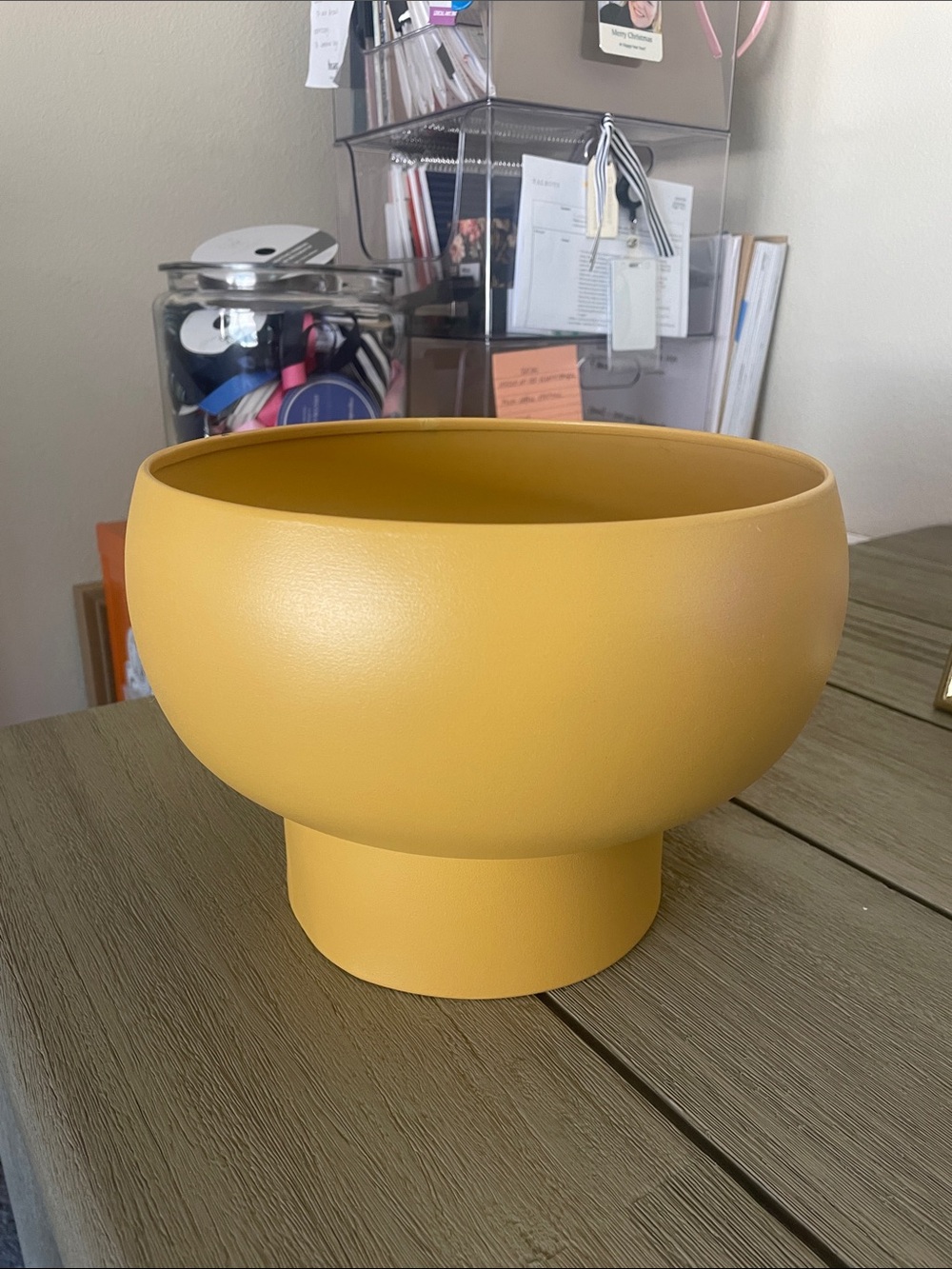 Planter Pedestal Bowl Mid Century Mustard.